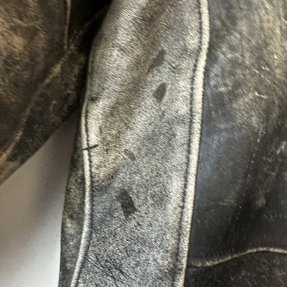 Vintage Harley Davidson Distressed Faded Black Leather Moto Jacket Men's Large